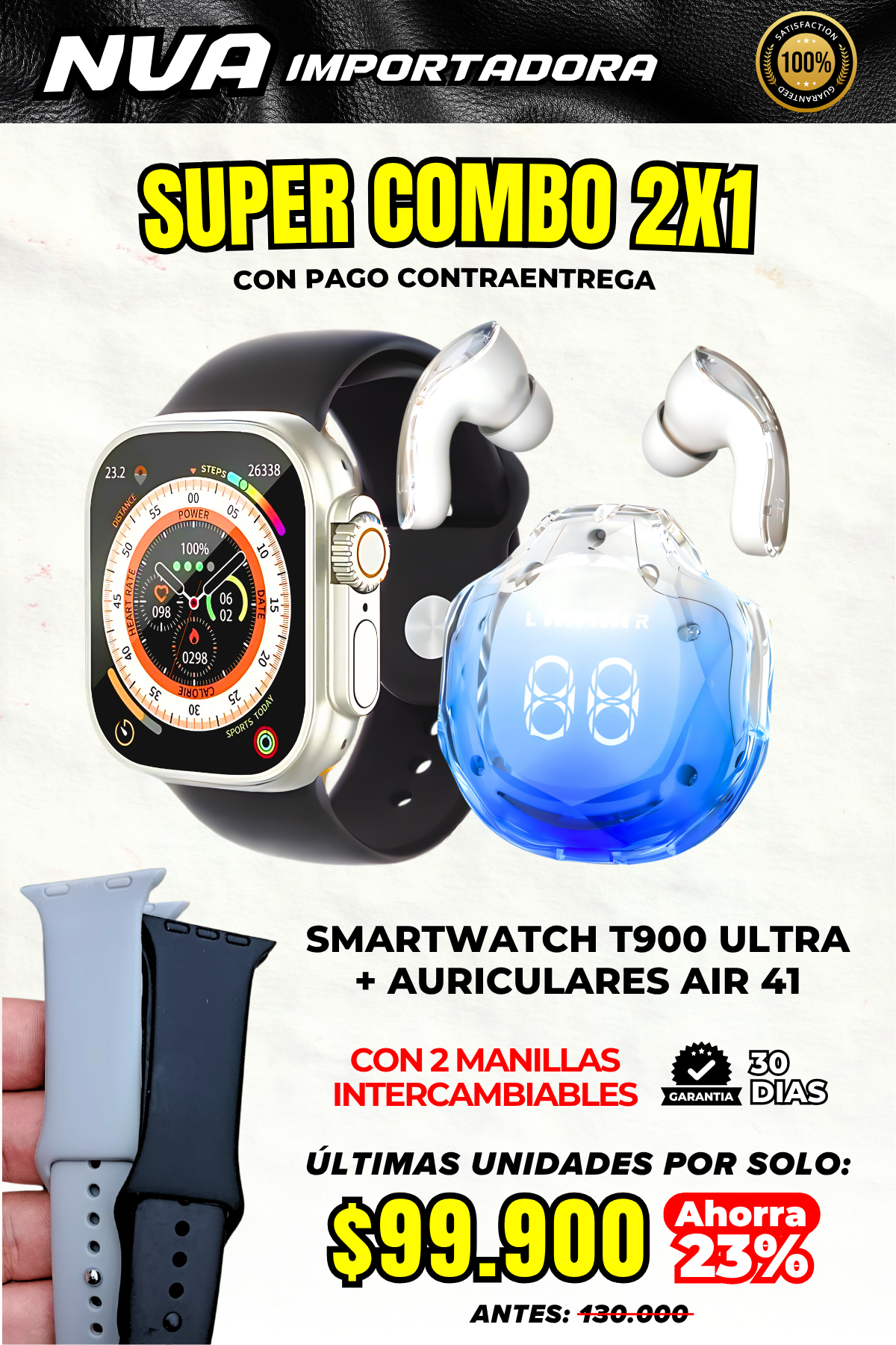 2X1 DE SMARTWATCH T900 ULTRA + AURICULARES AIR 41