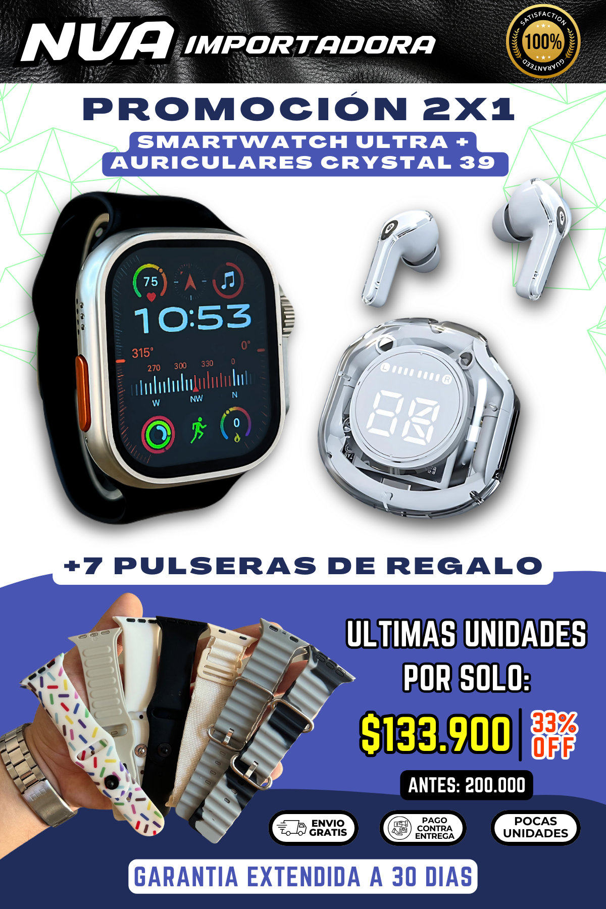 2X1 SMARTWATCH ULTRA + AURICULARES CRYSTAL 39 CON OBSEEQUIO