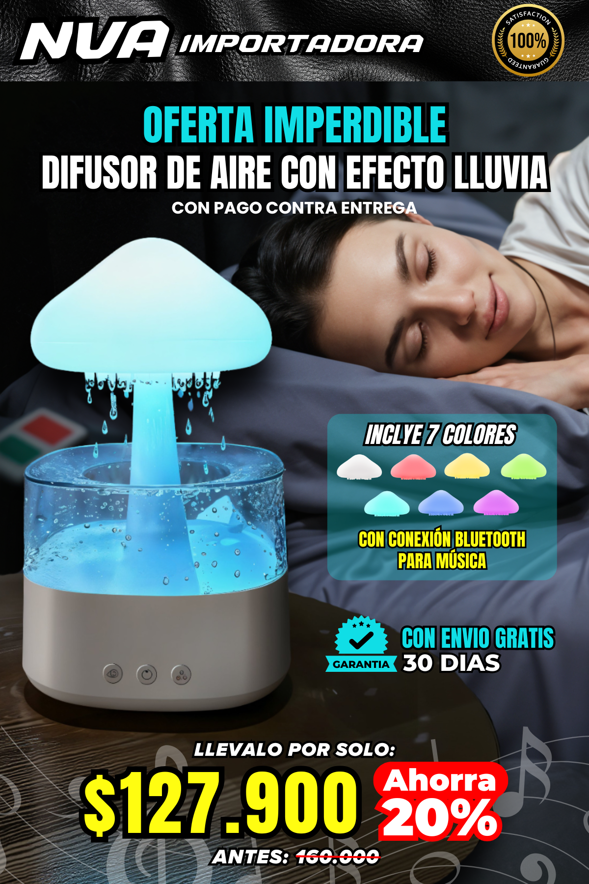 HUMIFICADOR CON PARLANTES Y MODO DE LLUVIA