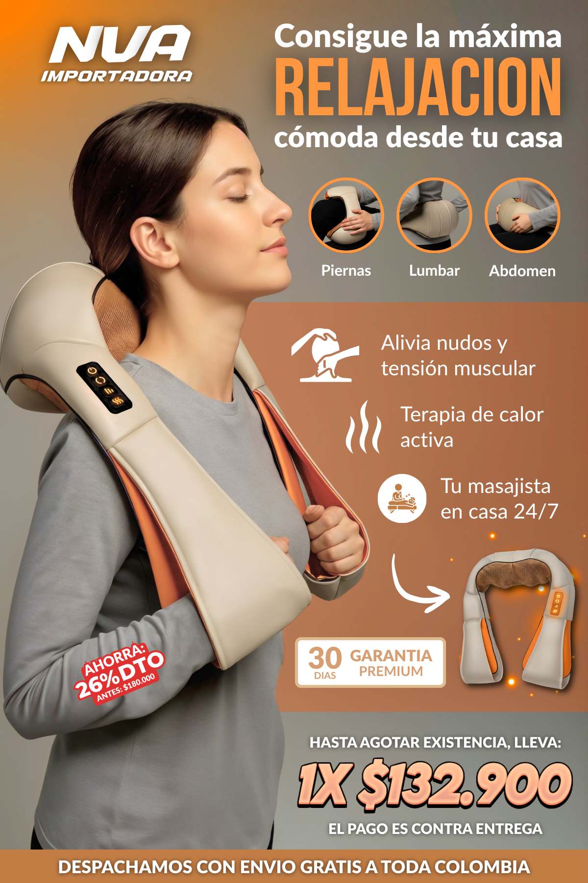 MASAJEADOR PARA CUELLO DE 4 VELOCIDADES ¡CON ENVIO GRATIS!