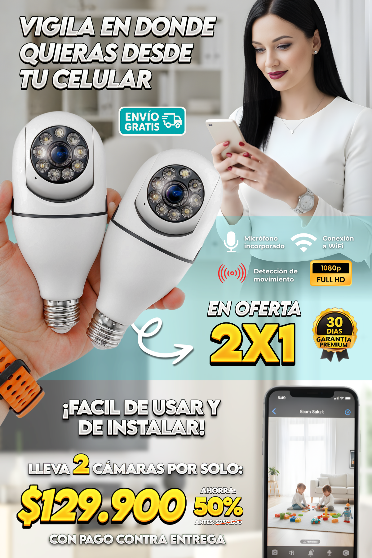 2X1 EN CÁMARAS DE SEGURIDAD TIPO BOMBILLO