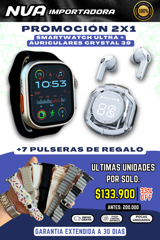 2X1 SMARTWATCH ULTRA + AURICULARES CRYSTAL 39 CON OBSEEQUIO