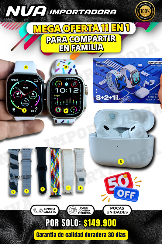 COMBO K20 2 SMARTWATCH + AIRPODS Y 8 PULSOS