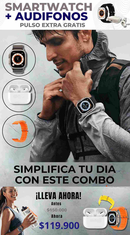 SMARTWATCH ULTRA + AUDÍFONOS + PULSO EXTRA