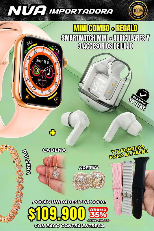 MINI COMBO X18: SMARTWATCH, ULTRAPODS TWS + JOYERÍA