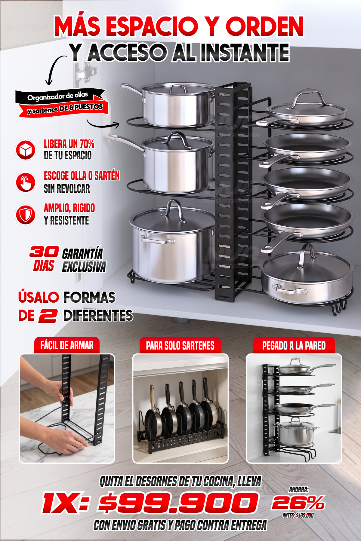 ORGANIZADOR DE OLLAS Y SARTENES DE 8 PUESTOS