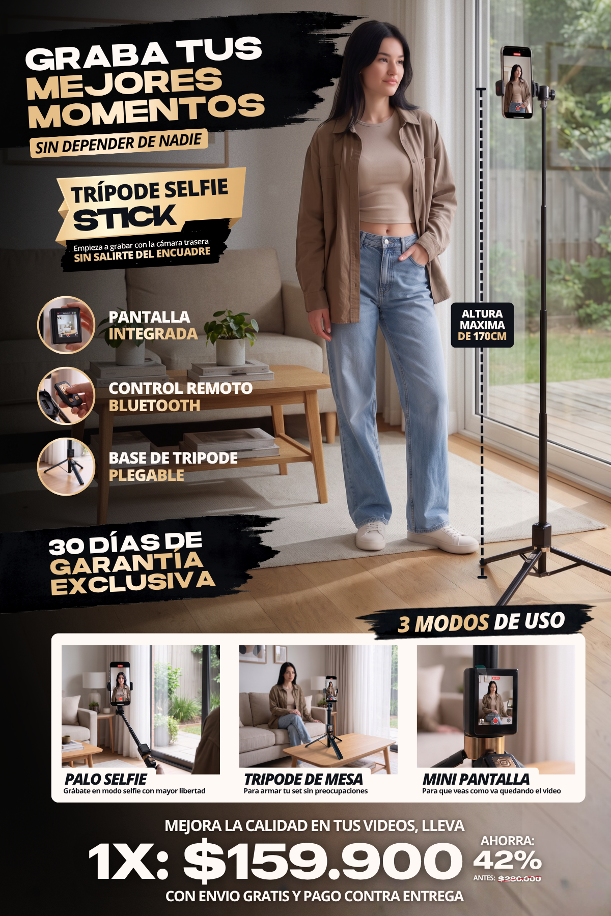 TRIPODE PLEGABLE CON MINI PANTALLA